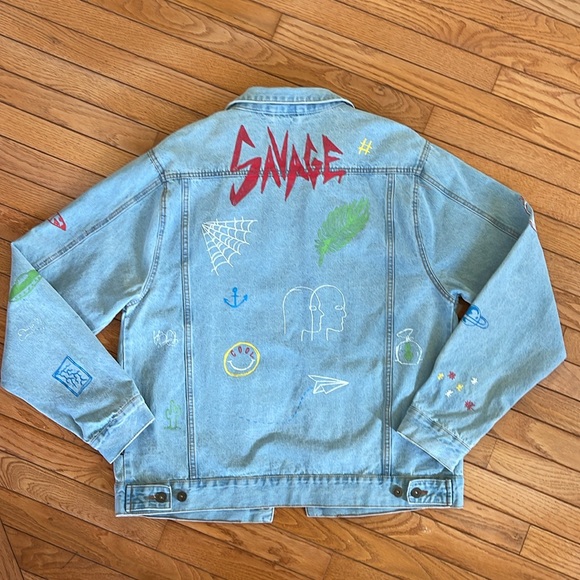 WOMENS Brooklyn Cloth Graffiti Denim Jacket Size XL - Picture 2 of 7